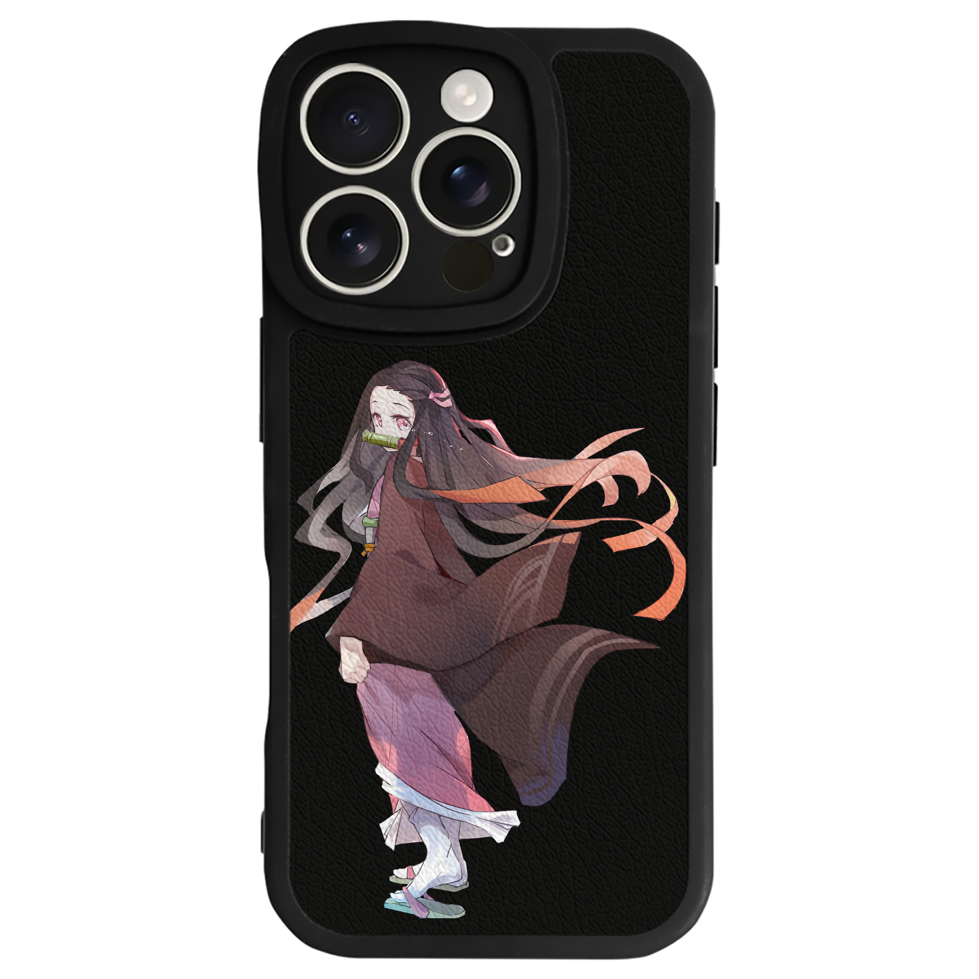 （画像用） 鬼滅の刃（きめつのやいば）竈門 禰󠄀豆子／かまど ねずこ Kamado Nezuko 【iPhone 16シリーズ対応】シリコンスマホケース（レザー調） 材質：シリコン
